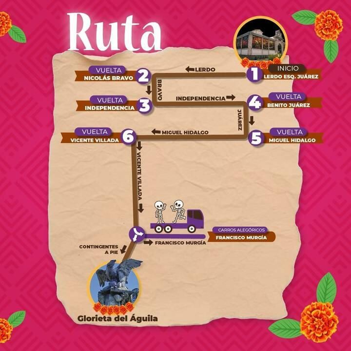 Ruta del desfile Catrinas 2024 Toluca