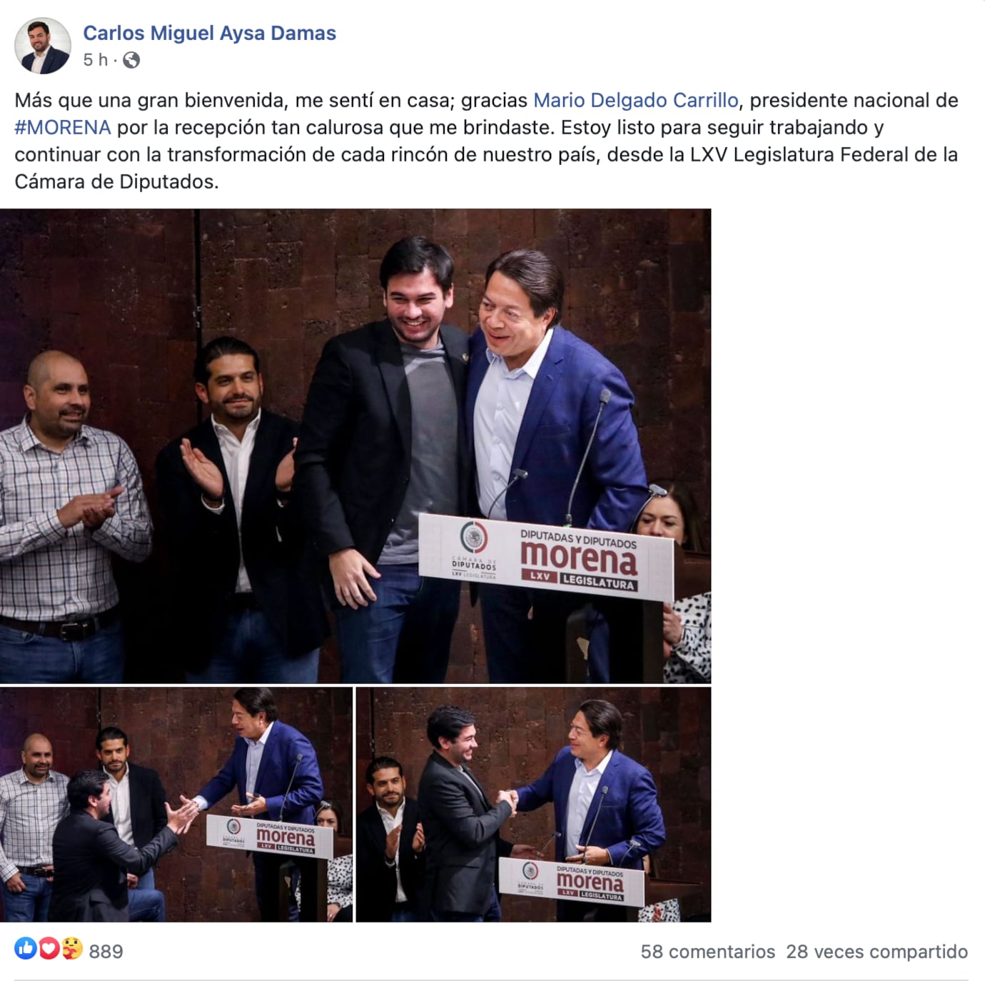Carlos Miguel Aysa Damas recibe calurosa bienvenida de Mario Delgado
