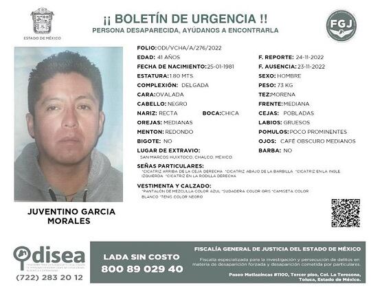 Exigen la búsqueda de Juventino García en Chalco.