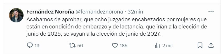 Publicación de Gerardo Fernández Noroña en X