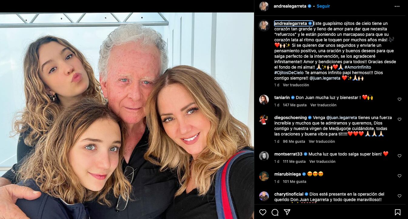 Andrea Legarreta pidió oraciones por la salud de su papá
