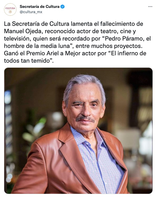 Secretaría de Cultura sobre muerte de Manuel Ojeda
