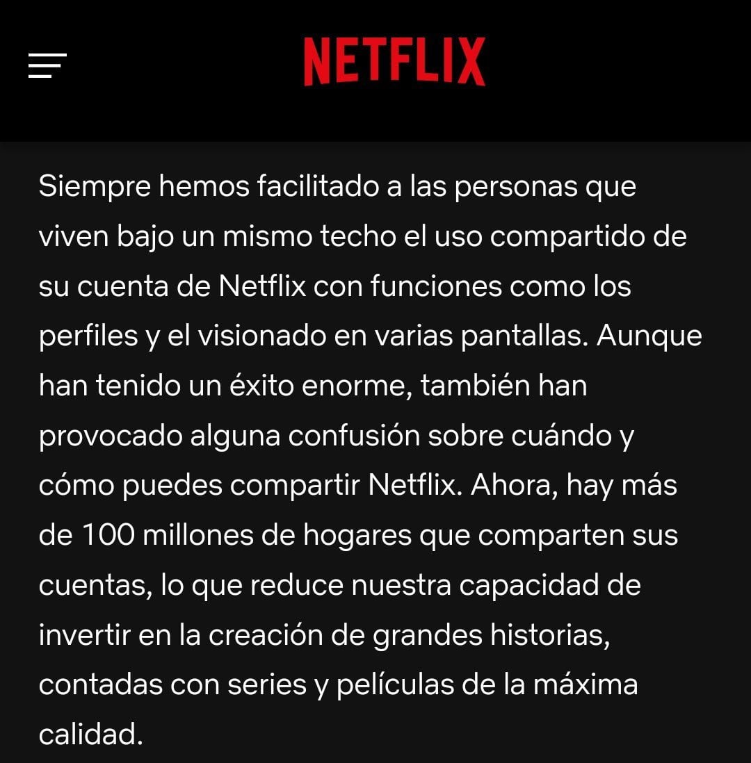 Netflix saca un comunicado respecto a las cuentas compartidas