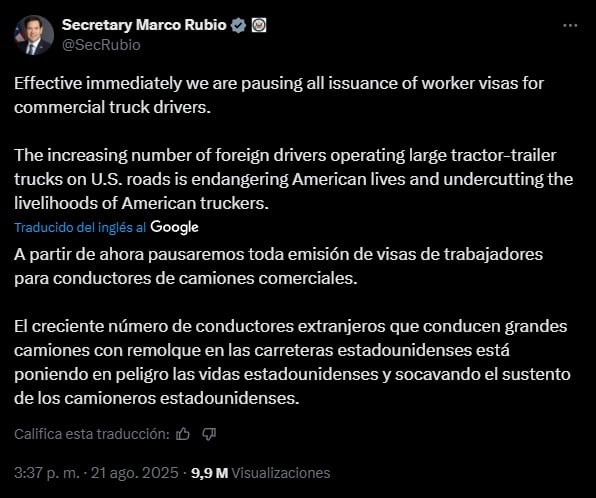 ¿Traileros mexicanos perderán su visa de Estados Unidos? Juan Ramón de la Fuente responde