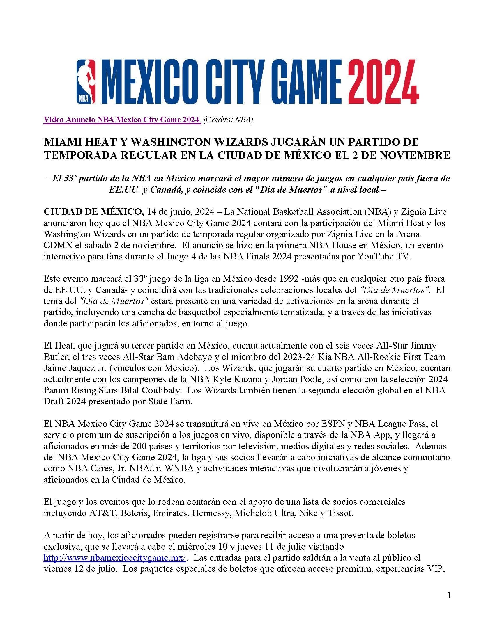 Comunicado de la NBA.