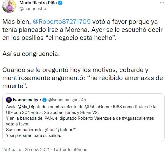 Mario Restra Piña tuit