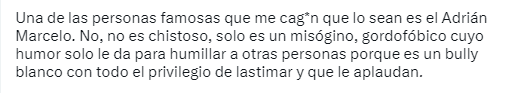 Usuarios mutean a Adrián Marcelo y Karla Panini por su gordofobia.