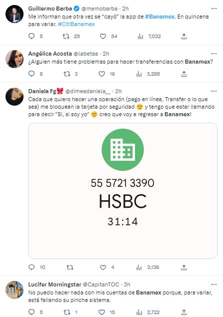 Comentarios Twitter por la falla de Banamex en pleno viernes de quincena