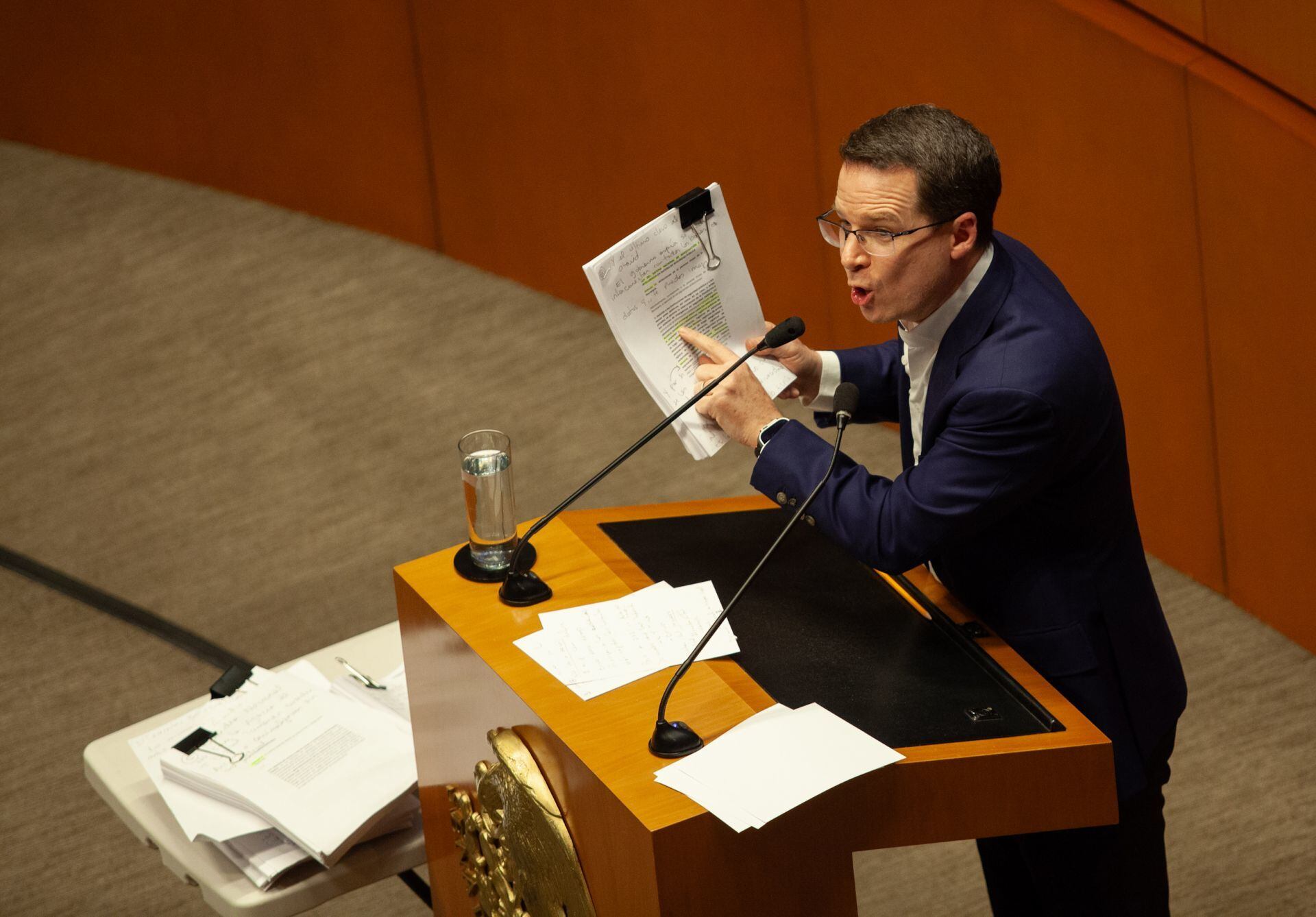 Ricardo Anaya, senador del grupo parlamentario PAN durante sesión extraordinaria en la Cámara de Senadores