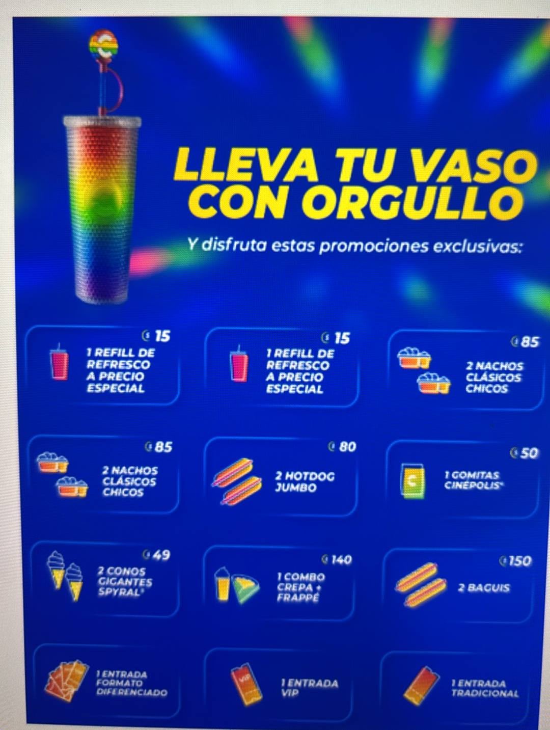 Vaso de Cinépolis del mes del orgullo