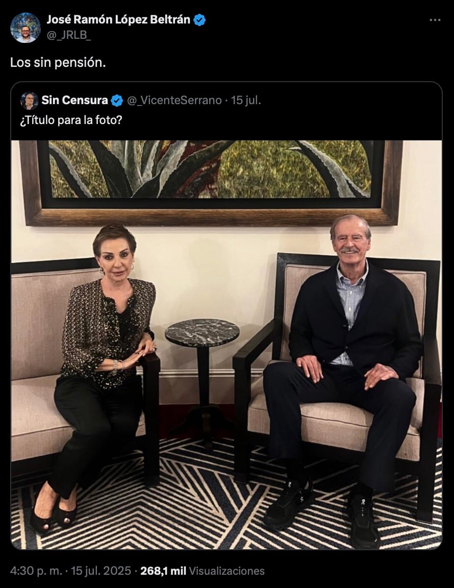 José Ramón López Beltrán se burla de Vicente Fox y Marta Sahagún por quedarse sin pensión presidencial
