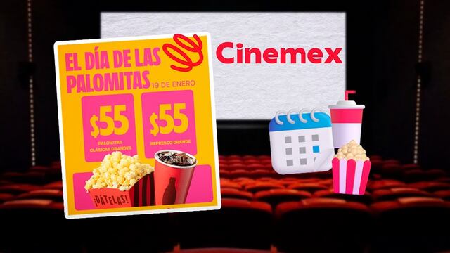 Precio en oferta de palomitas y refrescos en Cinemex válido solo por el Día de las Palomitas