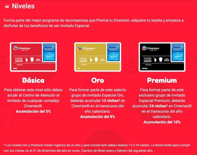 Estos son los tipos de Tarjeta Invitado Especial Cinemex