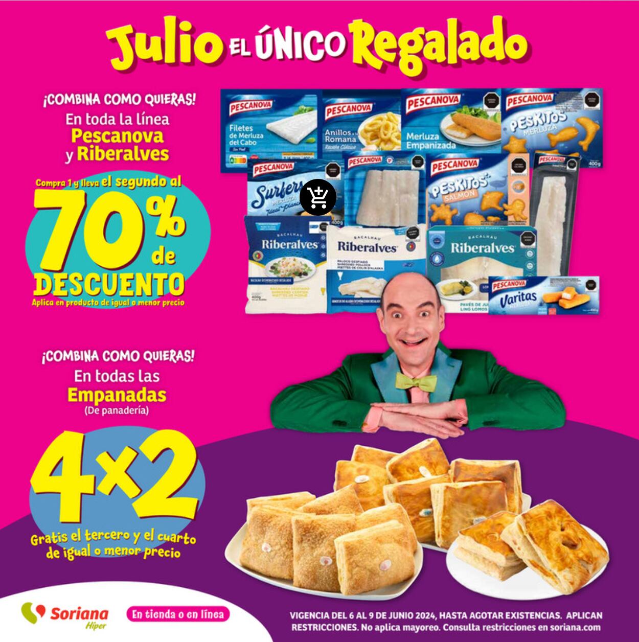 Encuentra 4x2 en todas las empanadas en Soriana fin de semana 7 a 9 de junio 2024