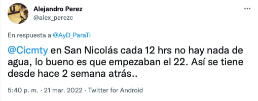 testimonios de redes sociales por cortes de agua en Nuevo León/Twitter