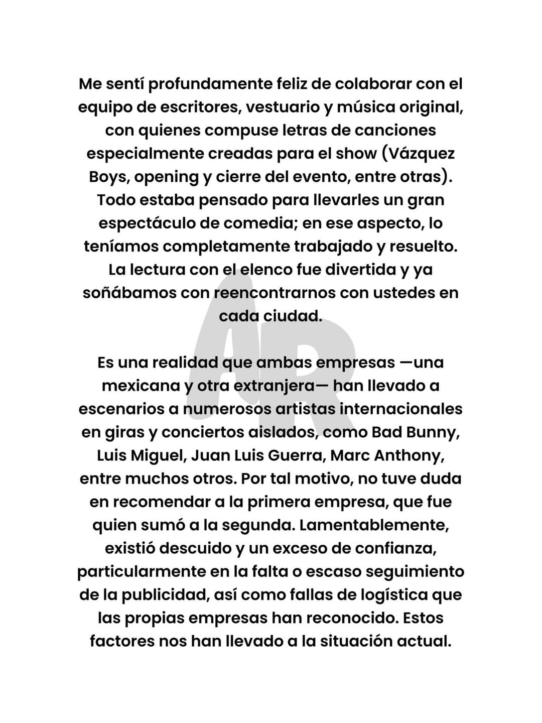 Comunicado de Adal Ramones sobre la cancelación de la gira Enrollados.