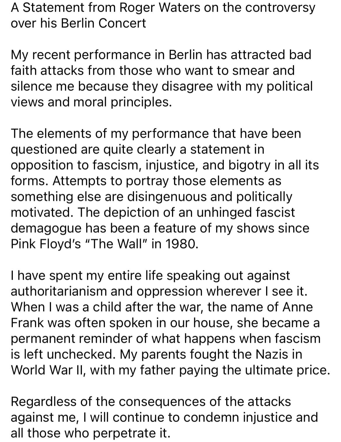 Comunicado Roger Waters