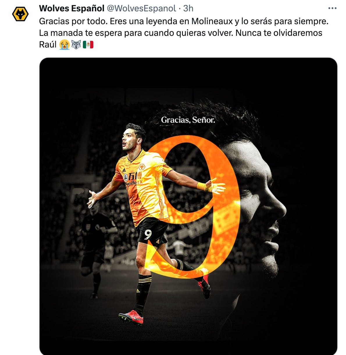 Wolves se despide de Raúl Jiménez