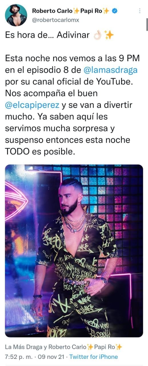 Publicación de Twitter de Roberto Carlo