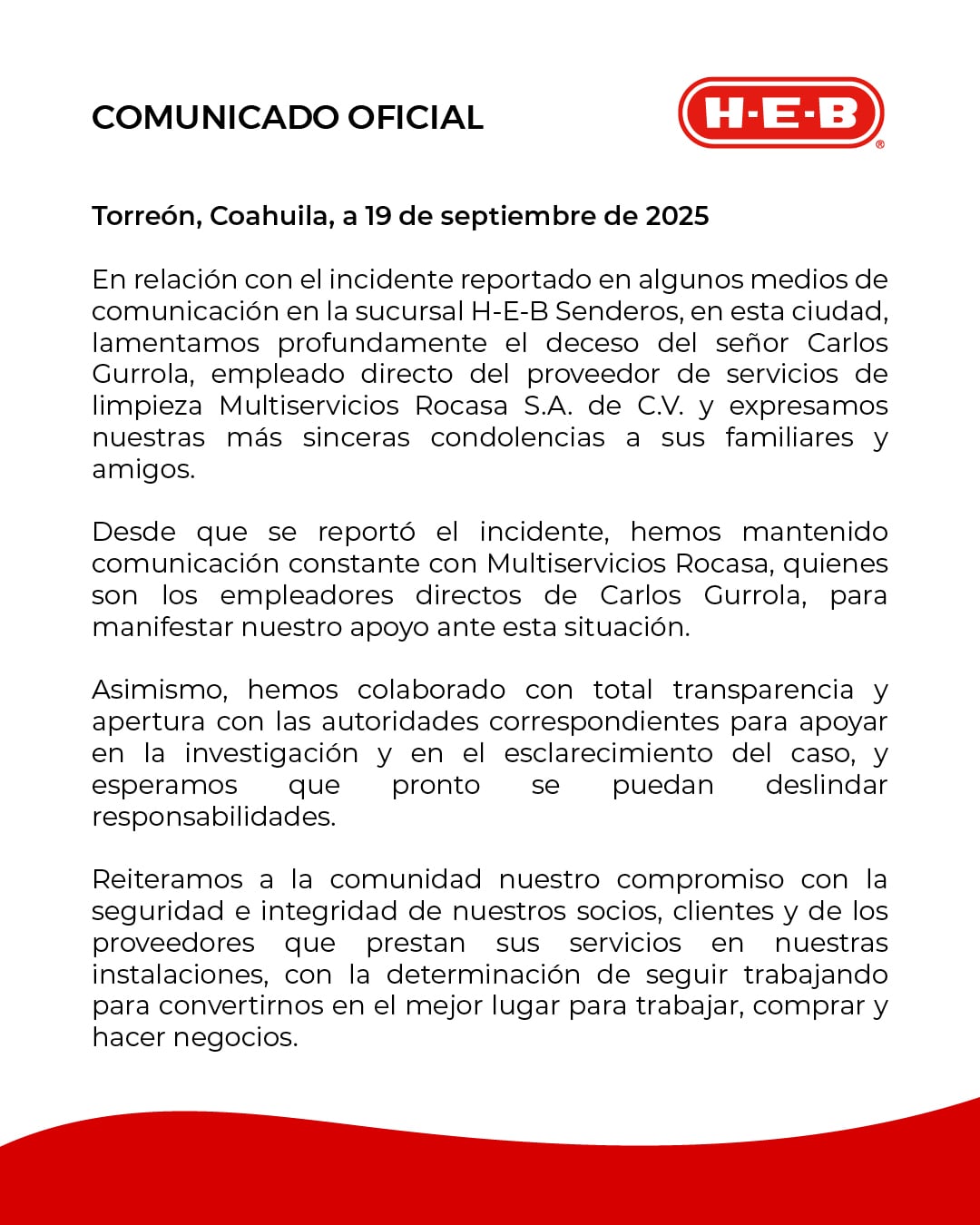 HEB emite comunicado sobre caso de Carlos Gurrola, ‘Papayita’