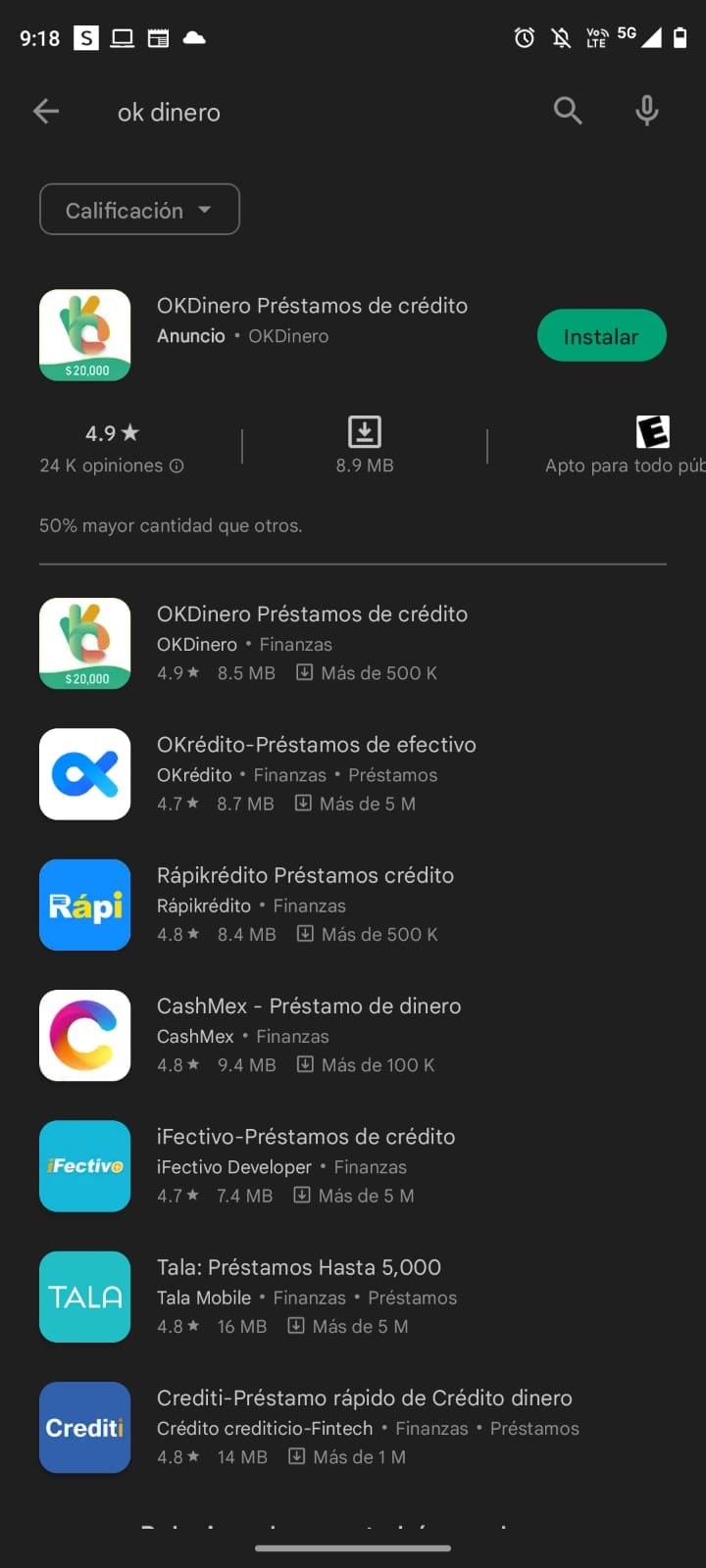 Algunas de las apps de préstamos acusadas de estafar y amenazar a usuarios en Play Store, según quejas