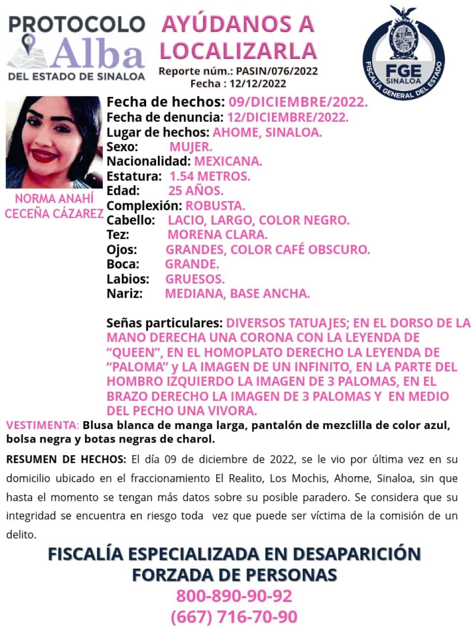 Anahí Ceceña desapareció tras abordar un taxi en Los Mochis