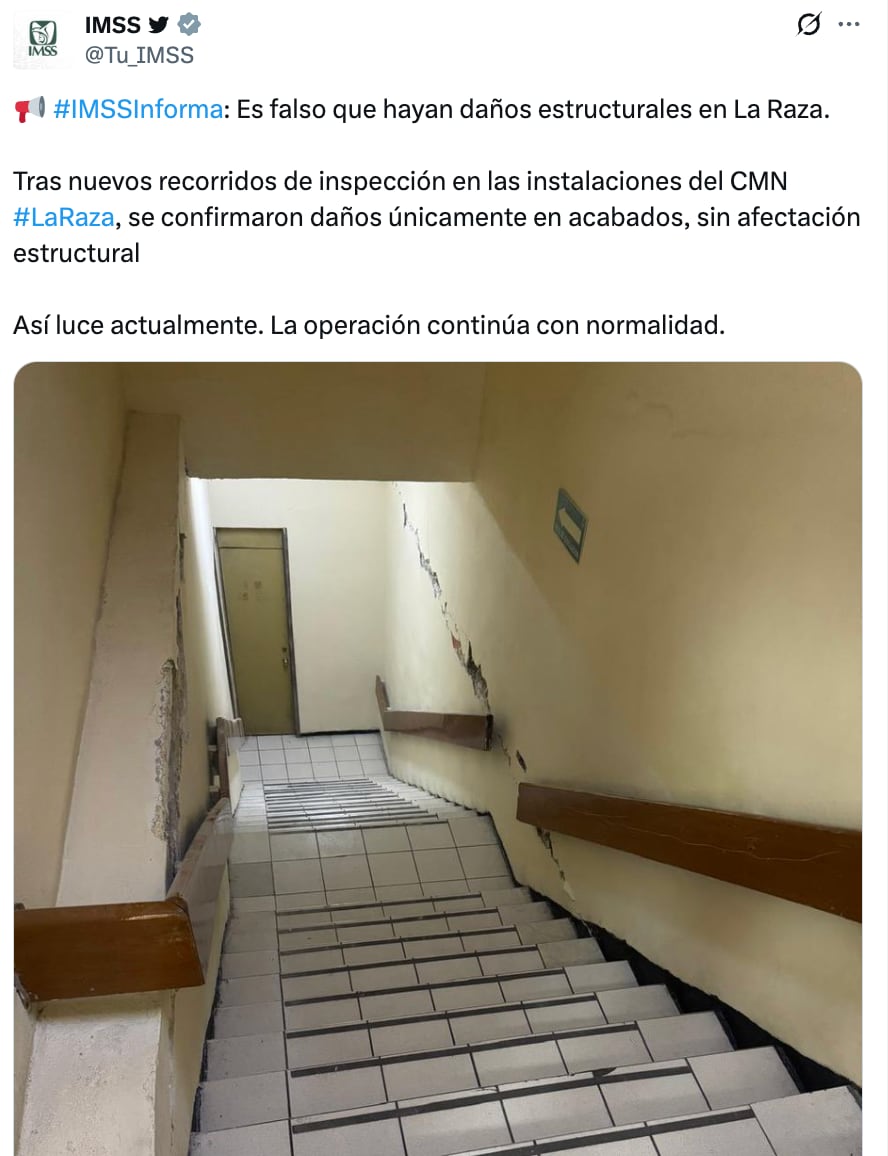 IMSS niega que Hospital La Raza sufrió daños estructurales tras sismo