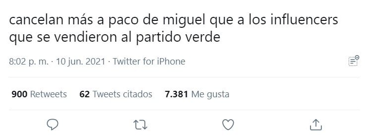 Reacción de usuaria de Twitter ante la tendencia de Paco de Miguel