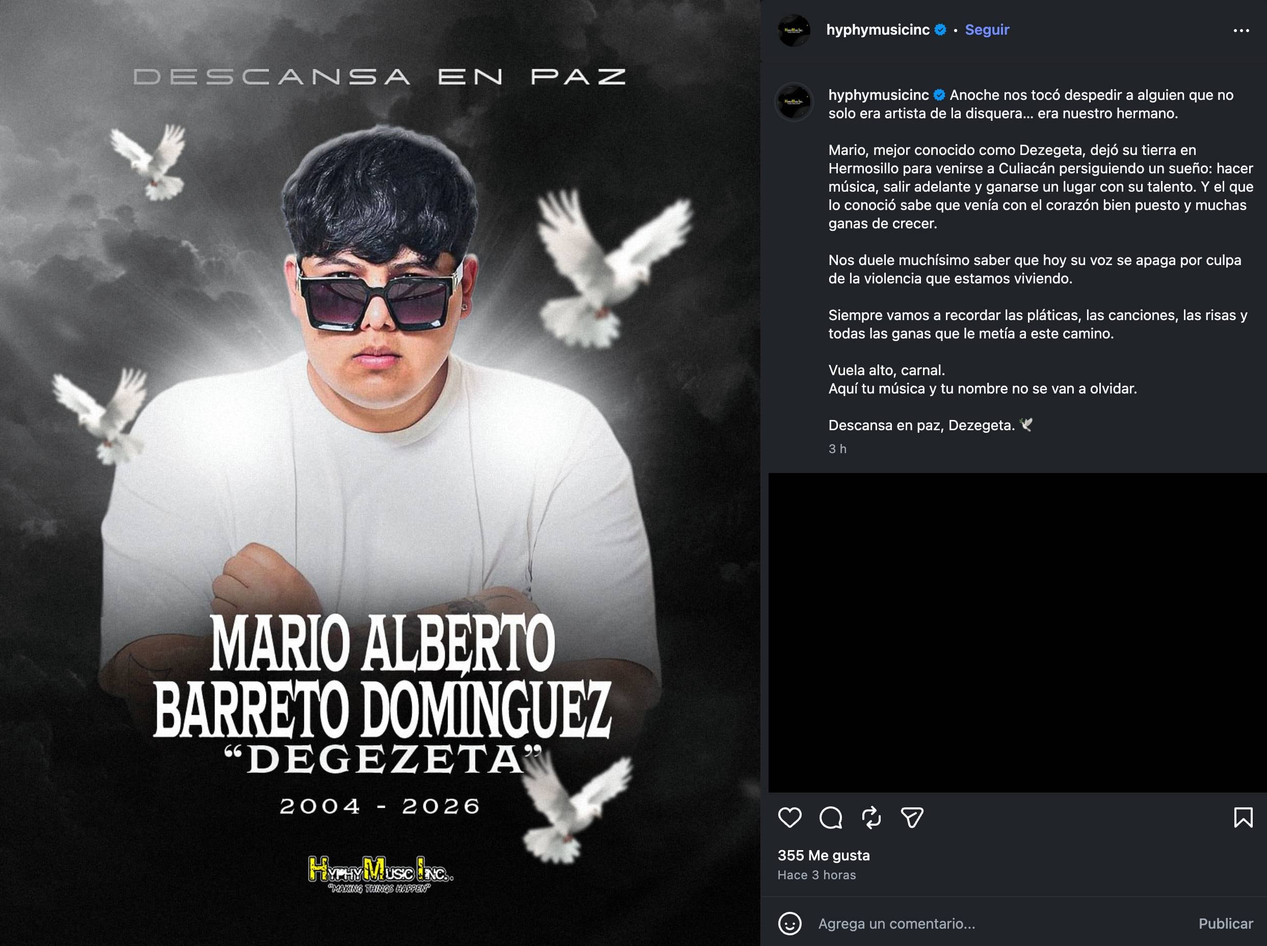 Disquera de Degezeta lamenta su muerte tras ataque armado