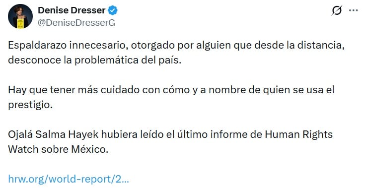Denise Dresser se va contra Salma Hayek por apoyo a Sheinbaum