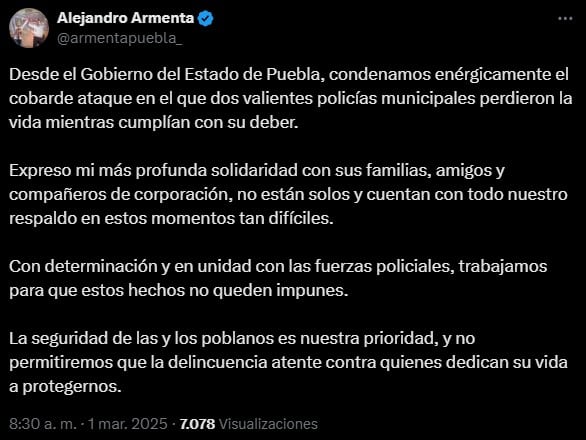 Alejandro Armenta sobre balacera en Puebla.