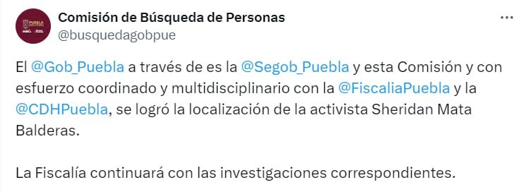 Activista Sheridan Mata Balderas es localizada con vida