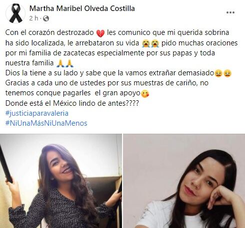 Confirma muerte de Valeria Landeros