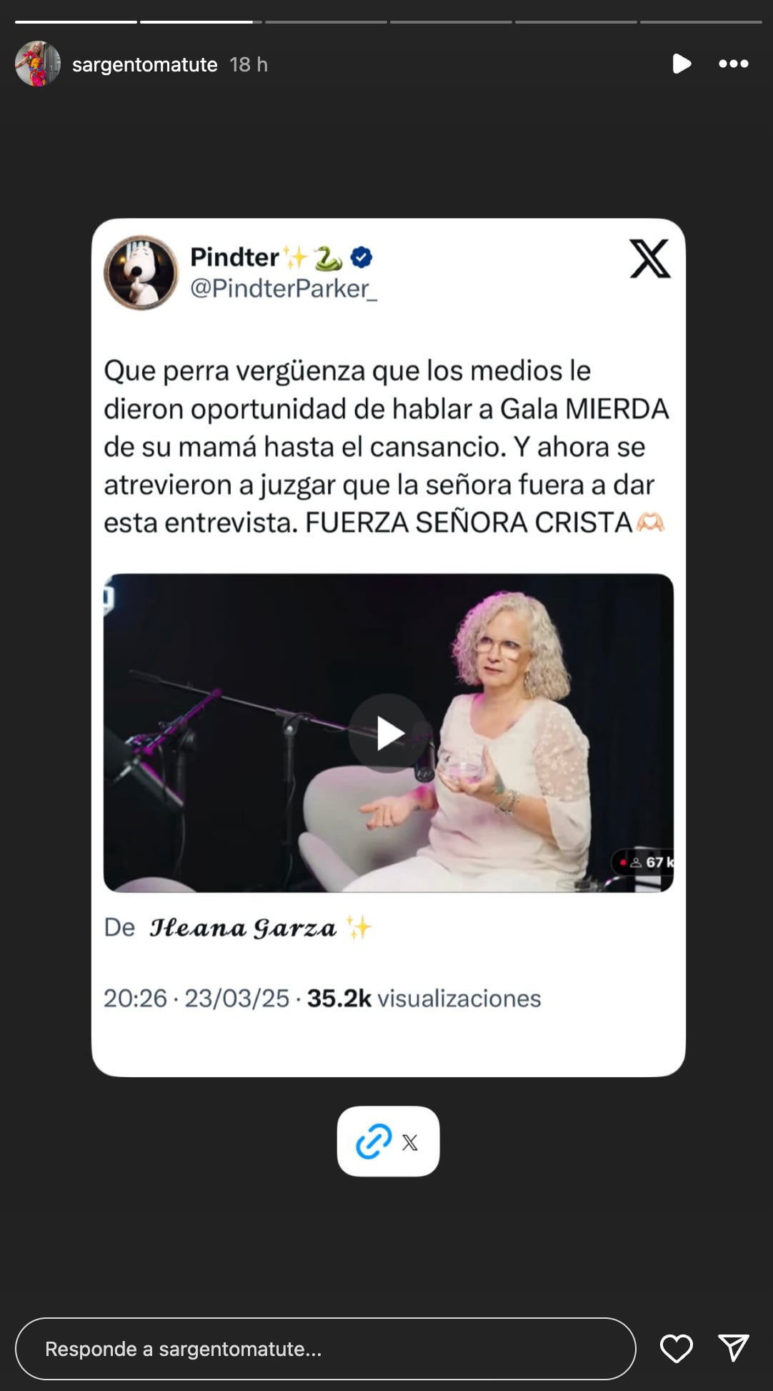 Insultan a Gala Montes y Crista Montes comparte la publicación pero sin decir nada