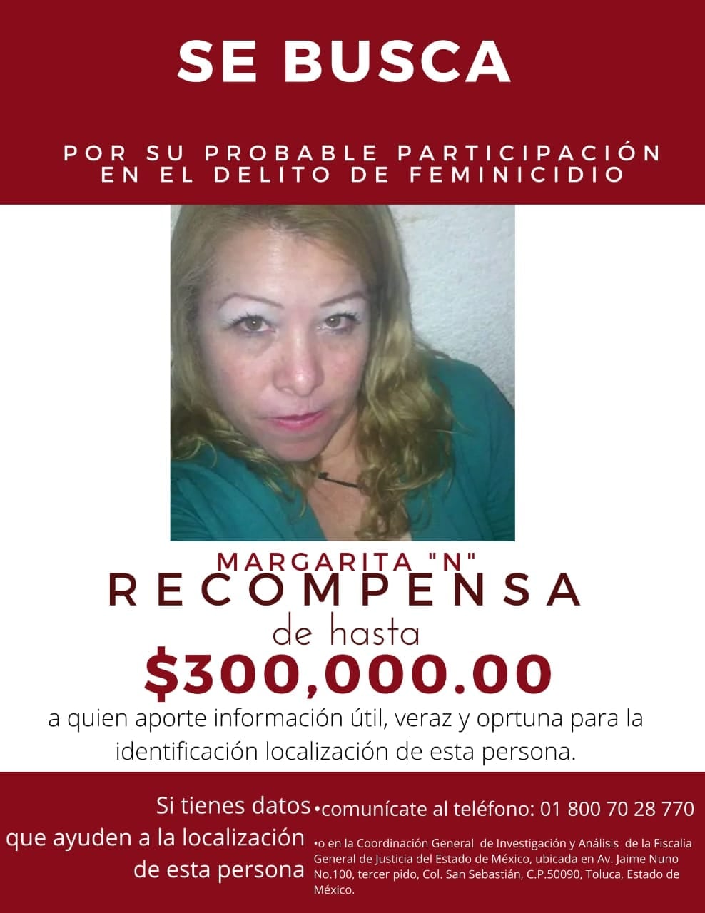 Recompensa por Margarita "N"
