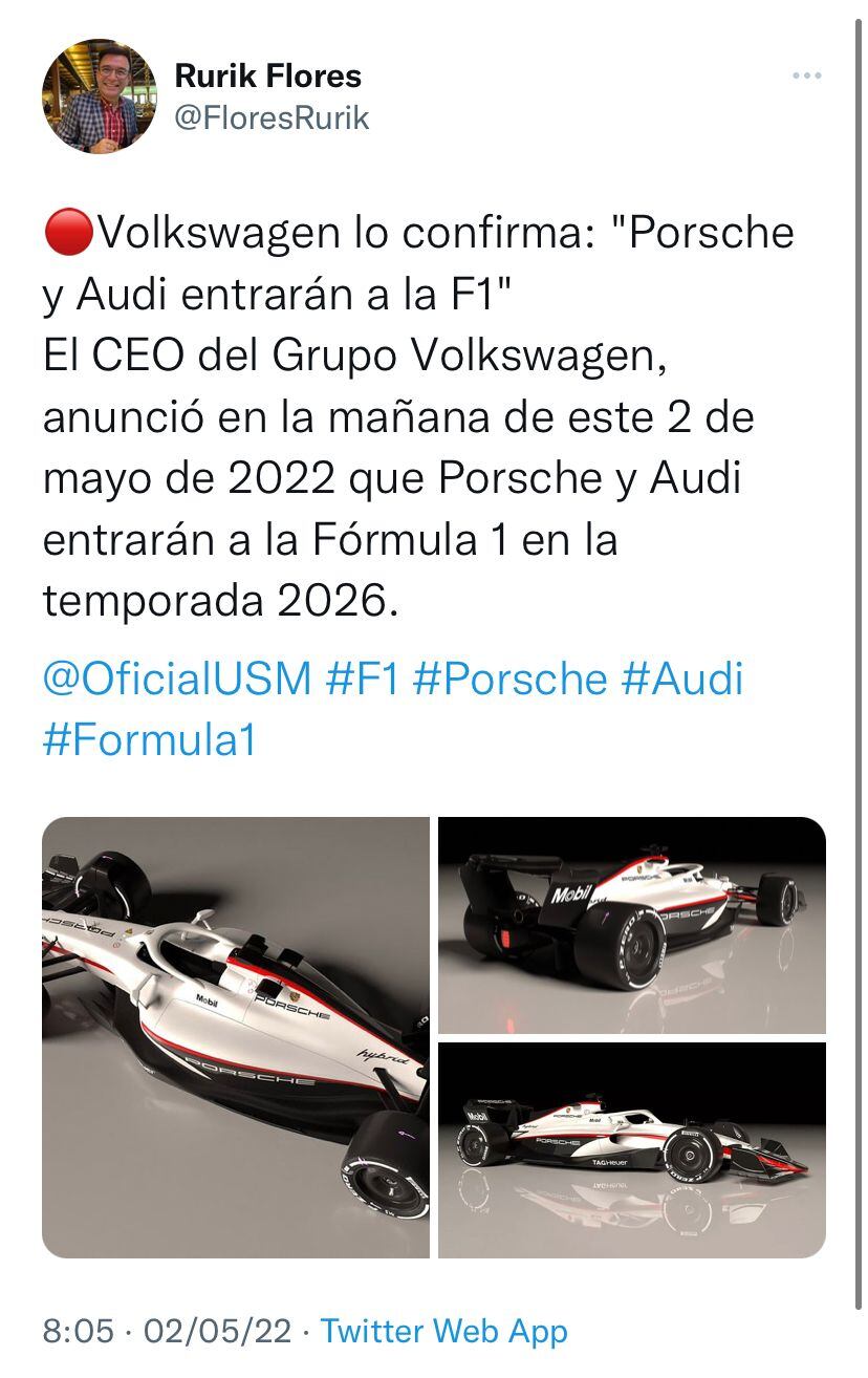 Porsche y Audi anunciaron su deseo de incursionar en la Fórmula 1 proximamente.