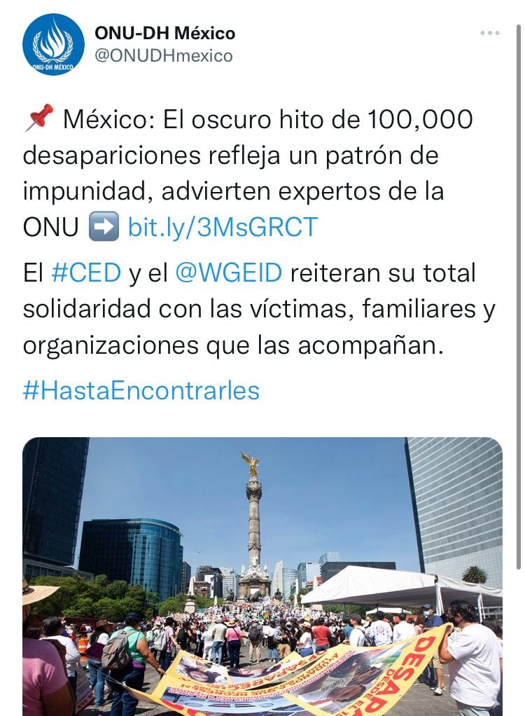 Comunicado de los organismos de la ONU sobre los 100 mil desaparecidos