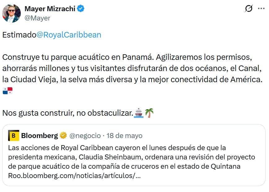 Alcalde de Panamá invita a Royal Caribbean a invertir tras veto en Mahahual