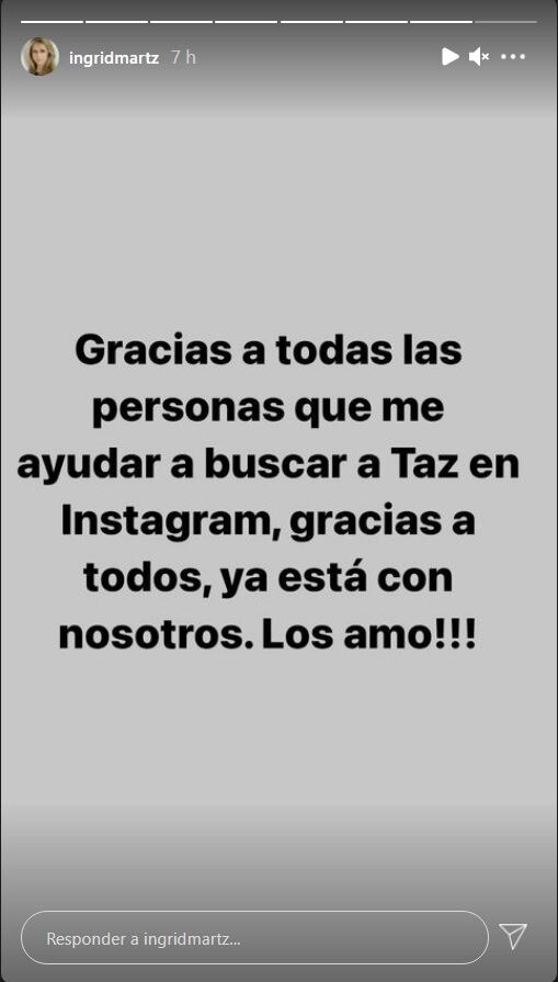 Ingrid Martz agradece tras encontrar a su perrita