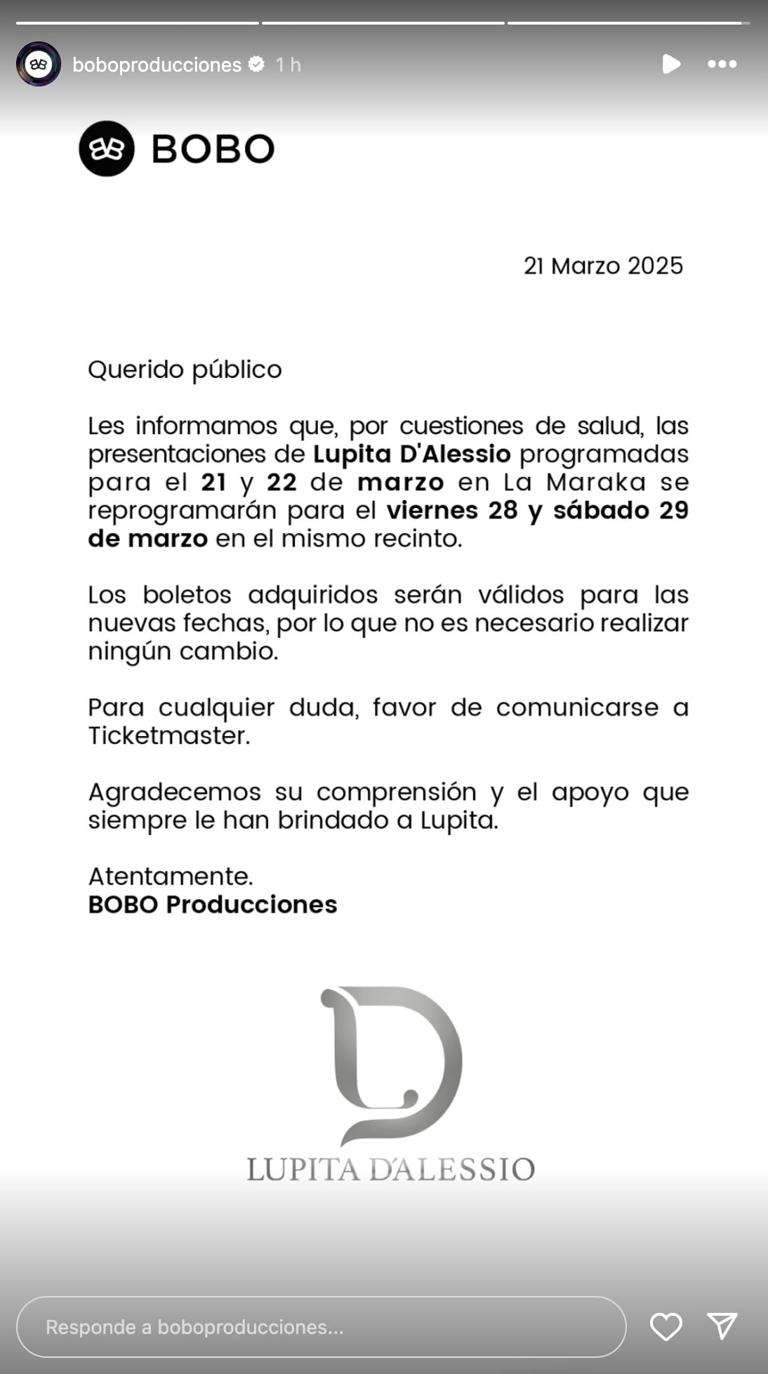 Lupita D’Alessio fue hospitalizada y pospone conciertos en CDMX