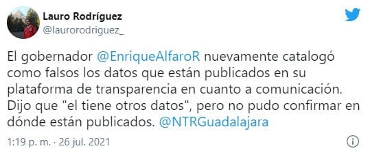 Tuit de reportero de Jalisco