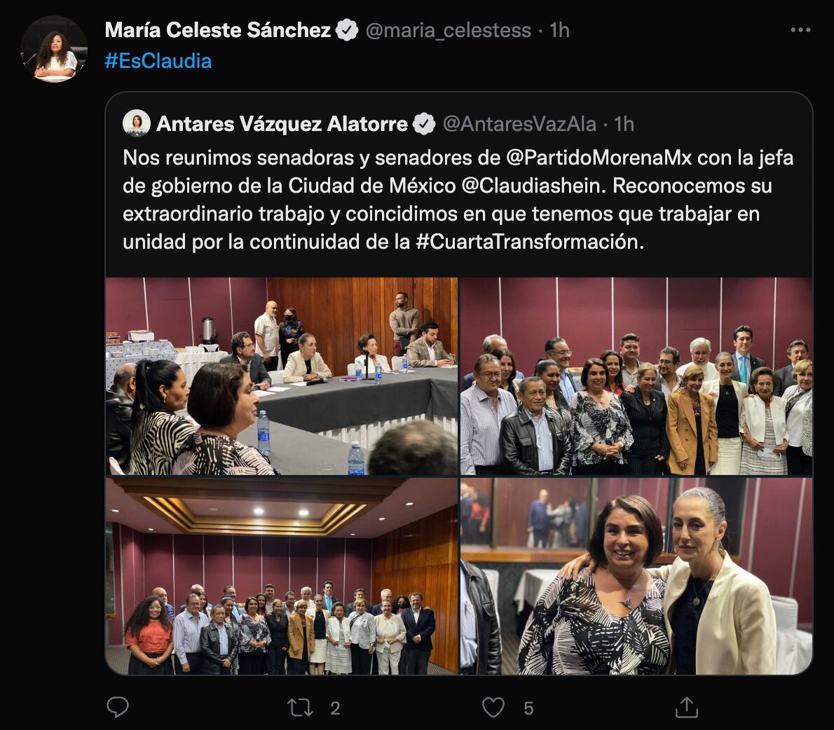 Claudia Sheinbaum comparte con senadores la transformación de la CDMX
