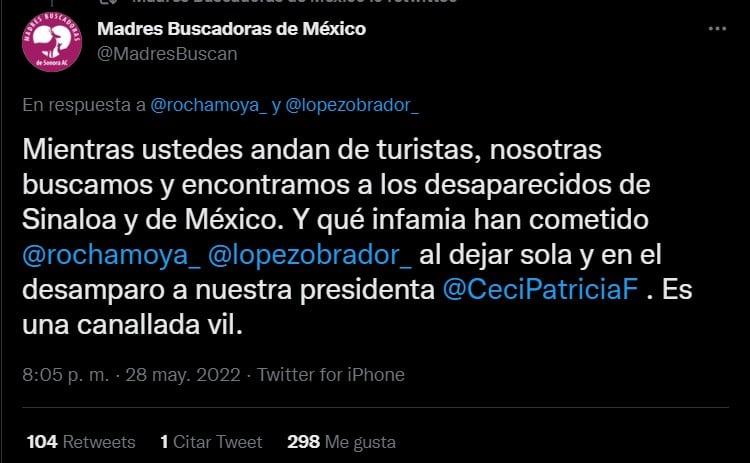 Madres Buscadores de México responde a gobernador Rubén Rocha y a presidente AMLO.