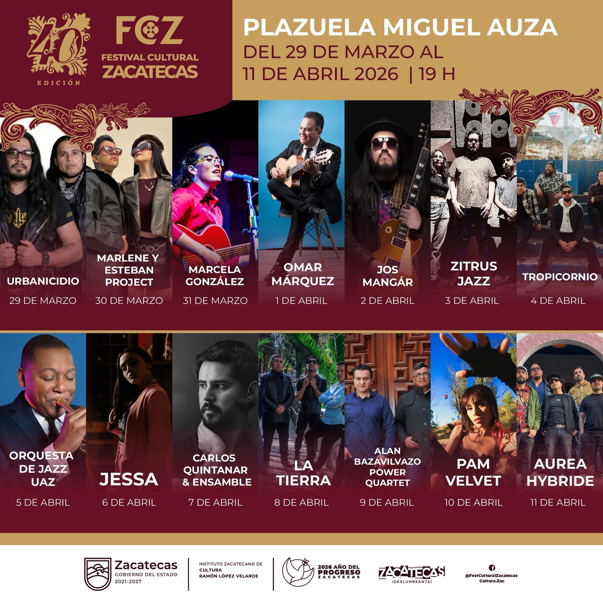 Cartelera del Festival Cultural Zacatecas 2026: artistas, fechas y boletos