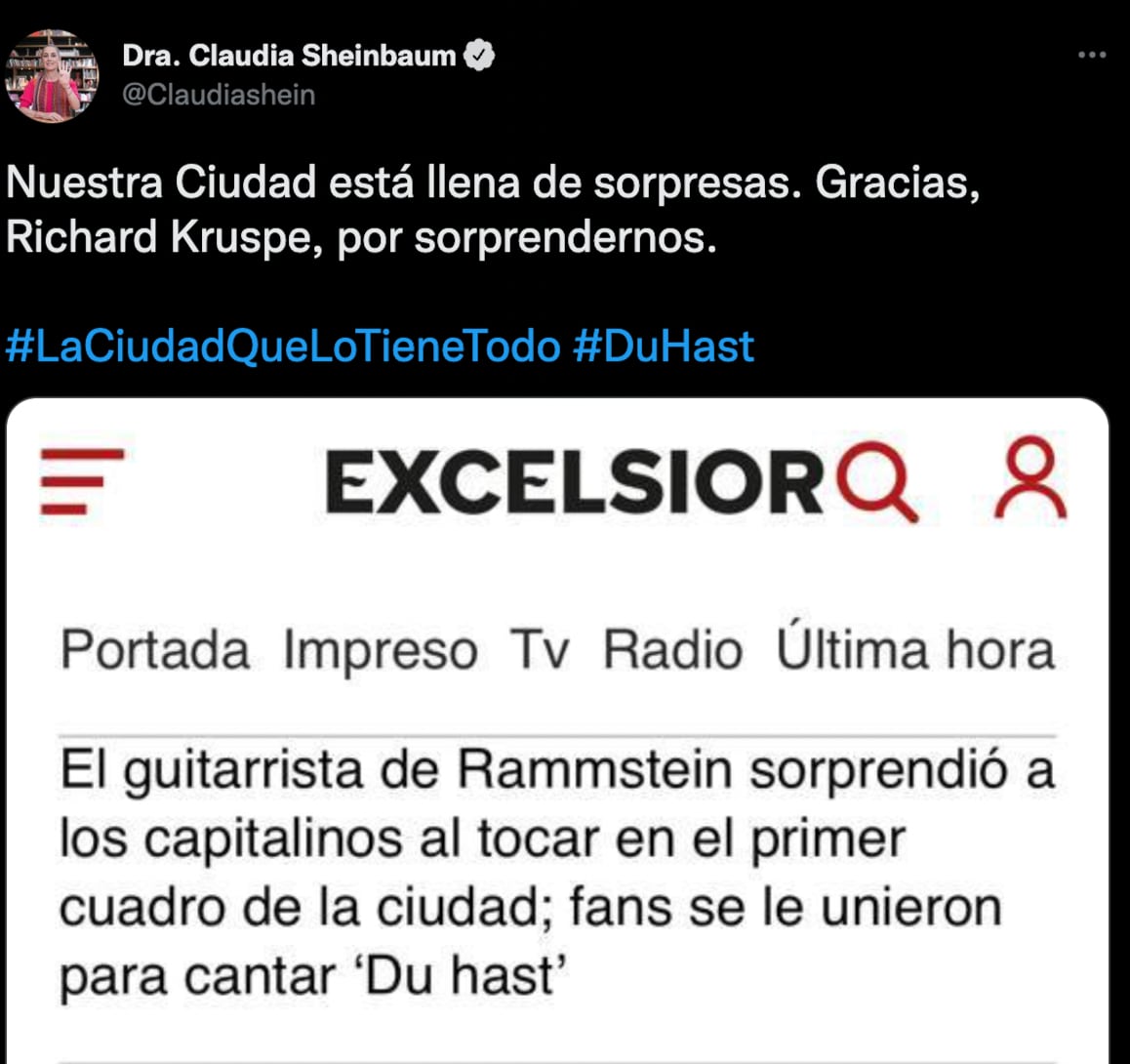 Claudia Sheimbaum sobre Richard Z. Kruspe