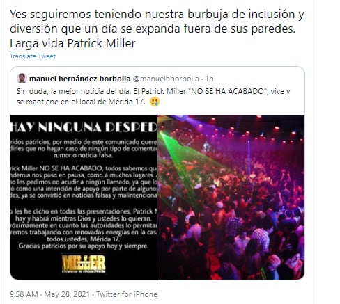Post sobre Patrick Miller y la noticia falsa de su cierre.