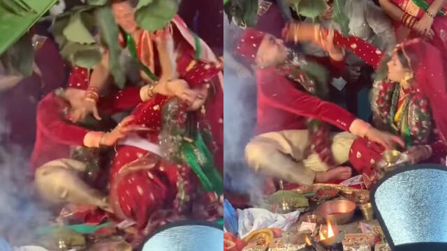 Novios se pelean a golpes en plena boda