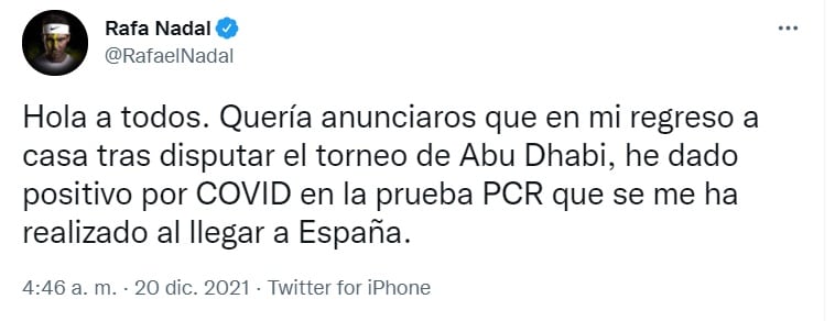 Tuit de Rafael Nadal