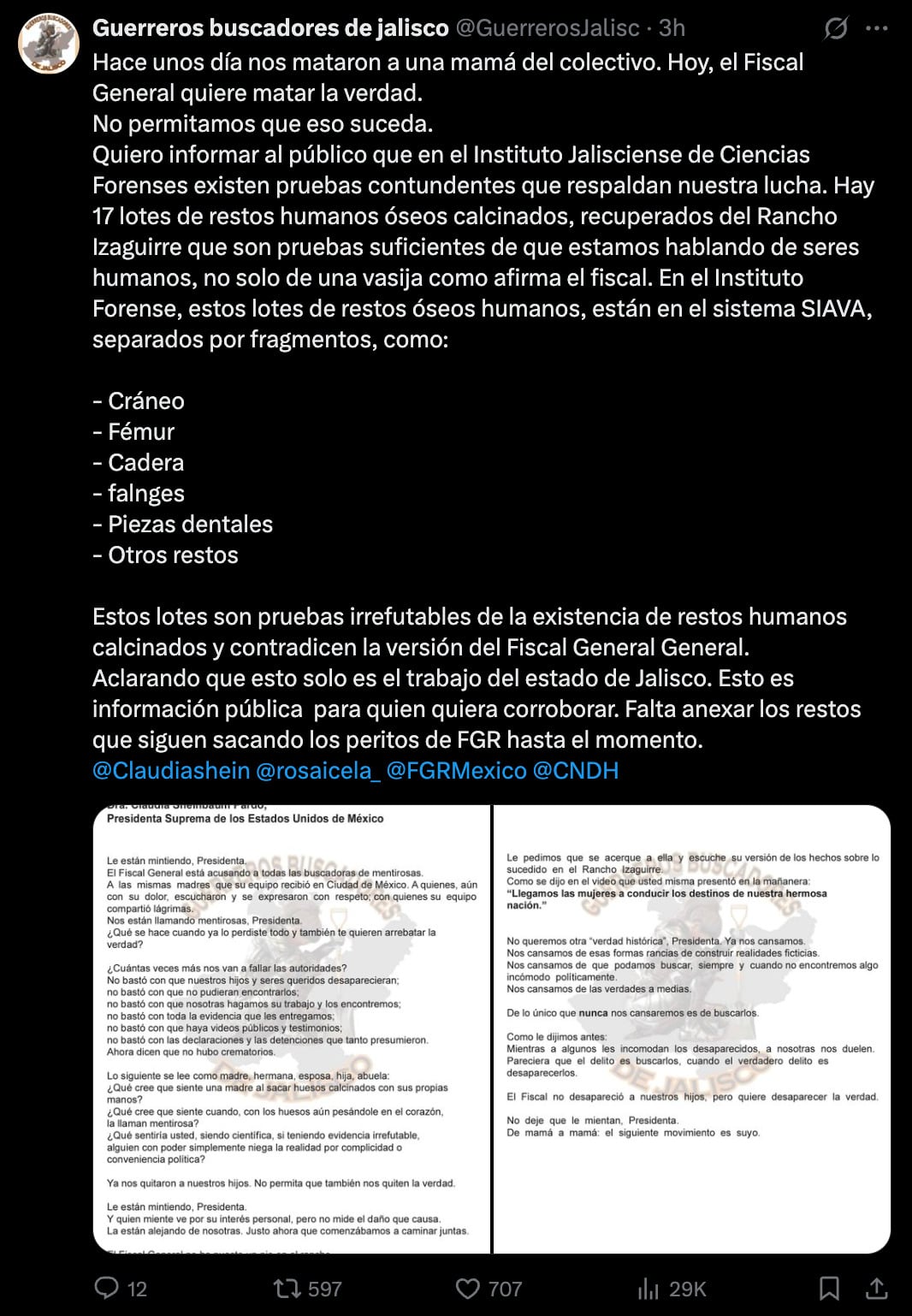 Guerreros Buscadores rechaza versión de FGR