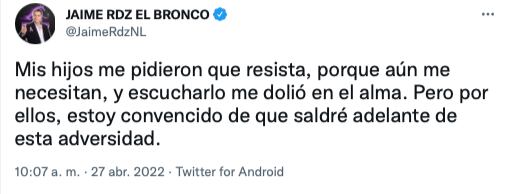 "El Bronco" la está pasando mal en prisión/@JaimeRdzNL